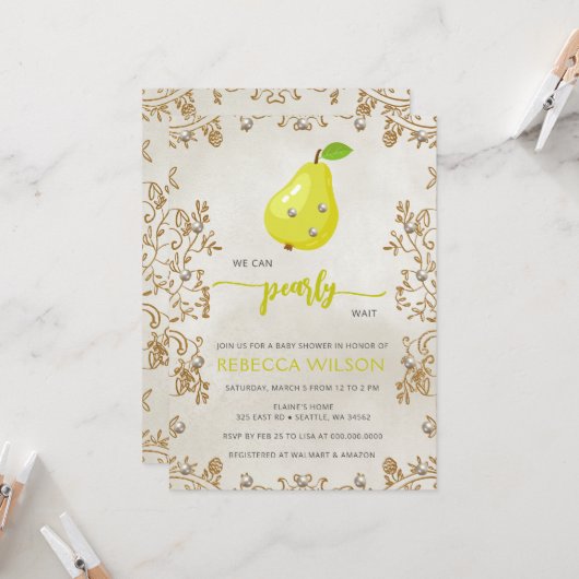 We kunnen vrolijk wachten op Herfst Pear Baby show Kaart (Voorkant / Achterkant in situ)