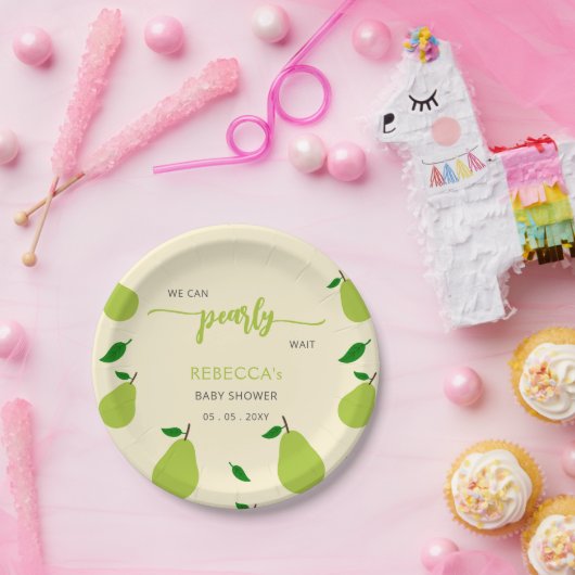 We kunnen vrolijk wachten op Herfst Pear Baby show Papieren Bordje (Feest)