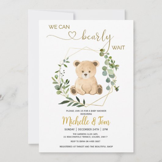 We kunnen wachten. Beer Baby shower Kaart (Voorkant)