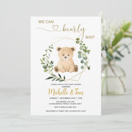 We kunnen wachten. Beer Baby shower Kaart (Staand voorkant)