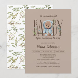We kunnen wachten. Blue Teddy Bear Baby shower I Kaart