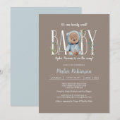 We kunnen wachten. Blue Teddy Bear Baby shower Kaart (Voorkant / Achterkant)