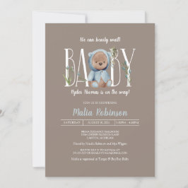 We kunnen wachten. Blue Teddy Bear Baby shower Kaart