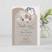 We kunnen wachten - Boho Teddy Bear Baby shower Kaart (Staand voorkant)