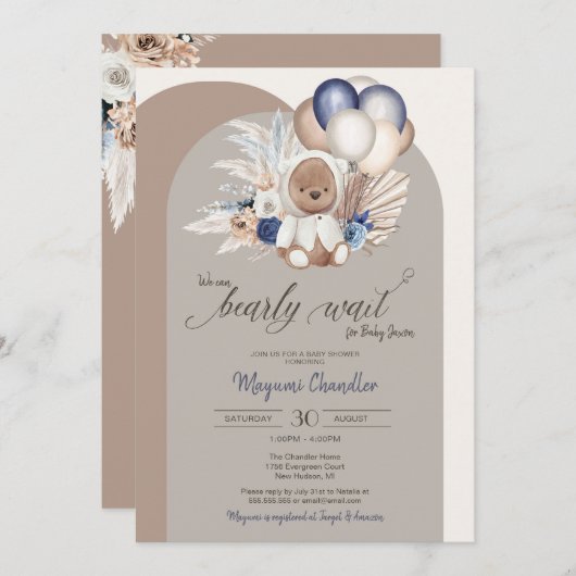 We kunnen wachten - Boho Teddy Bear Baby shower Kaart (Voorkant / Achterkant)