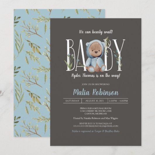 We kunnen wachten. Boy Blue Teddy Bear Shower Kaart (Voorkant / Achterkant)