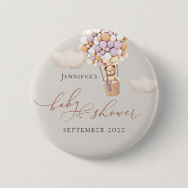 We kunnen wachten. Button lavender Baby shower