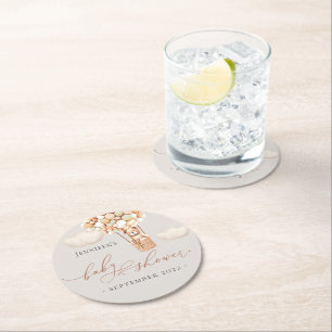 We kunnen wachten. Coaste baby shower rondepapier Ronde Kartonnen Onderzetter