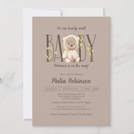 We kunnen wachten. Geel Teddy Bear Baby shower Kaart (Voorkant)