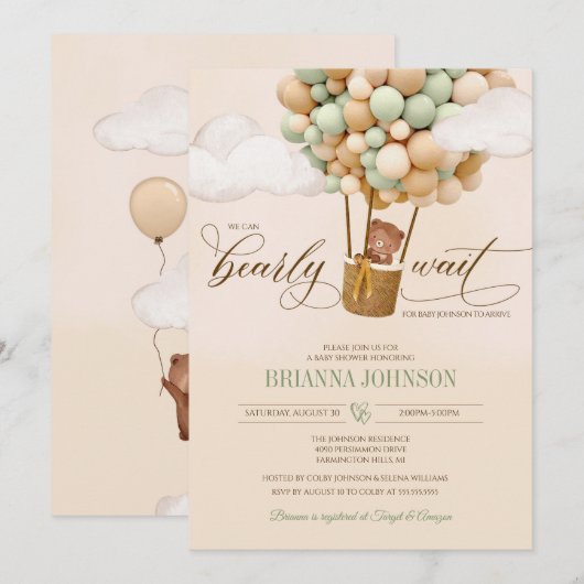 We kunnen wachten, Hot Air Ballon Baby shower Kaart (Voorkant / Achterkant)