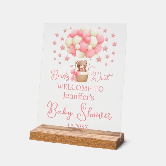 We kunnen wachten, meisje baby shower roze welkom acryl bord (Hoek)