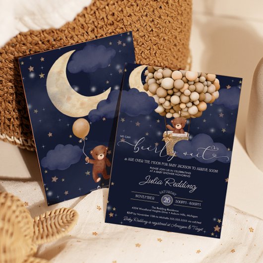 We kunnen wachten op Air Balloon Teddy Baby shower Kaart