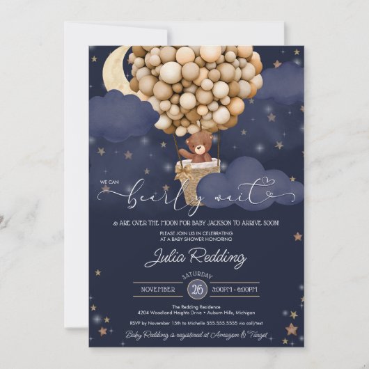 We kunnen wachten op Air Balloon Teddy Baby shower Kaart (Voorkant)