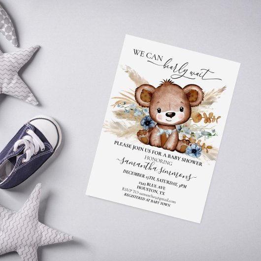 We kunnen wachten op Baby shower Beer Boho Blue Kaart