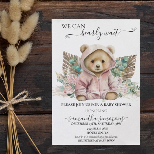 We kunnen wachten op Baby shower roze Boho Beer Kaart