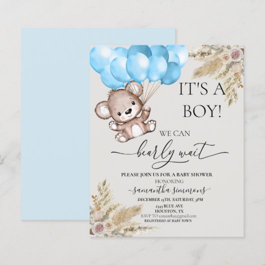 We kunnen wachten op Baby shower Teddy Bear Boho B (Voorkant / Achterkant)