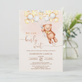 We kunnen wachten op ballons Teddy Bear Baby showe Kaart (Staand voorkant)