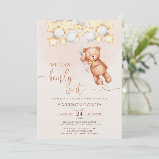 We kunnen wachten op ballons Teddy Bear Baby showe Kaart (Staand voorkant)