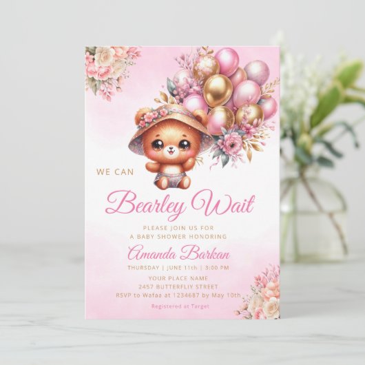 We kunnen wachten op ballons Teddy Bear Baby showe Kaart (Staand voorkant)