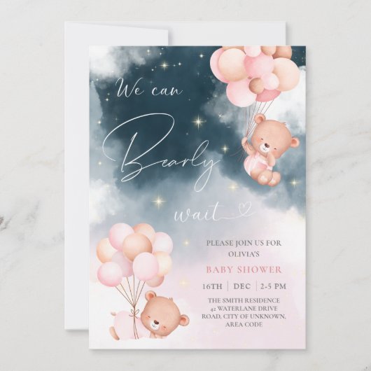 We kunnen wachten op Beren ballonnen Girl Baby sho Kaart (Voorkant)