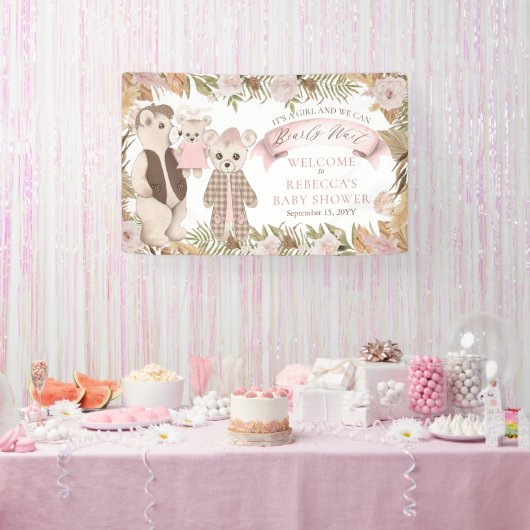 We kunnen wachten op Boho Beer Family Baby shower  Spandoek (Feest)