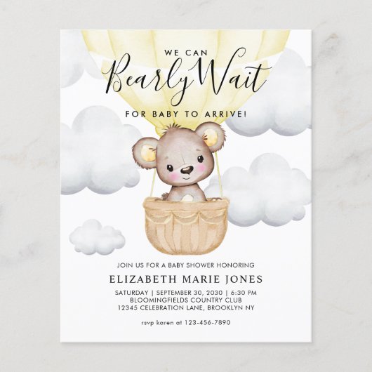 We kunnen wachten op een geel ballonBaby shower. (Voorkant)