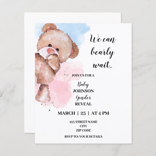 We kunnen wachten op gender onthullen uitnodiging (Voorkant / Achterkant)