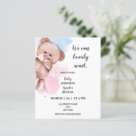 We kunnen wachten op gender onthullen uitnodiging (Staand voorkant)