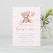 We kunnen wachten op Girl Teddy Bear Baby shower Kaart (Staand voorkant)