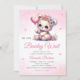 We kunnen wachten op Girl Teddy Bear Baby shower Kaart
