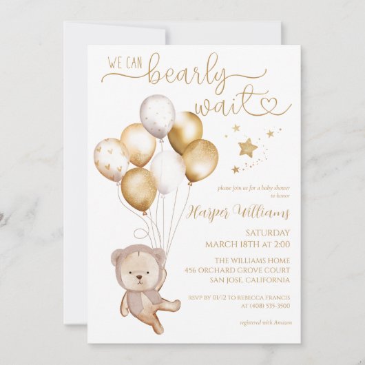 We kunnen wachten op gouden ballonnen Baby shower Kaart (Voorkant)