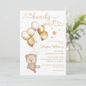 We kunnen wachten op gouden ballonnen Baby shower Kaart (Staand voorkant)