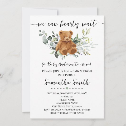 We kunnen wachten op het Baby shower van Greenery Kaart (Voorkant)