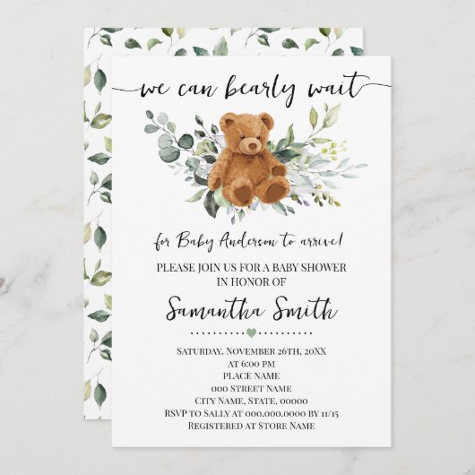 We kunnen wachten op het Baby shower van Greenery  Kaart (Voorkant / Achterkant)