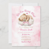 We kunnen wachten op Pink Bow Beer Girl Baby showe Kaart (Voorkant)