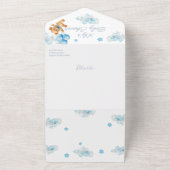 We kunnen wachten op Teddy Bear Blue Baby shower. All In One Uitnodiging (Buitenkant)