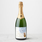 We kunnen wachten op Teddy Bear Blue Baby shower. Sparkling Wijnetiket (Voorkant)