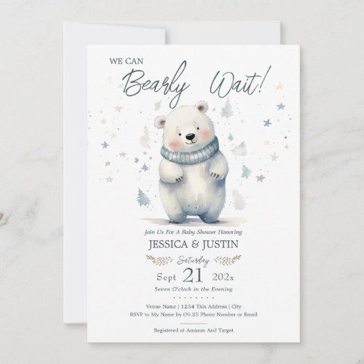 We kunnen wachten op Teddy Bear Winter Baby shower Kaart (Voorkant)