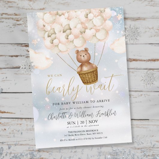 We kunnen wachten op Teddy Bear Winter Baby shower Kaart