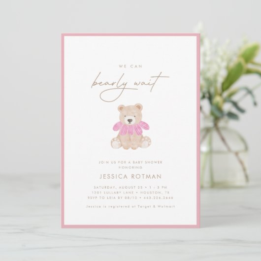We kunnen wachten - Roze Baby shower van Floral Gi Kaart (Staand voorkant)