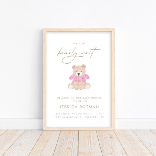 We kunnen wachten - Roze Baby shower van Floral Gi Poster