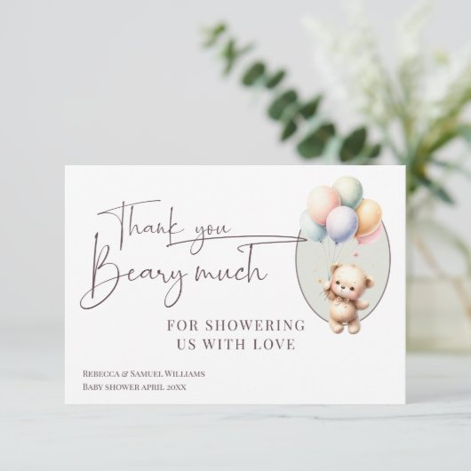 We kunnen wachten schattig beren ballon baby showe bedankkaart (Staand voorkant)