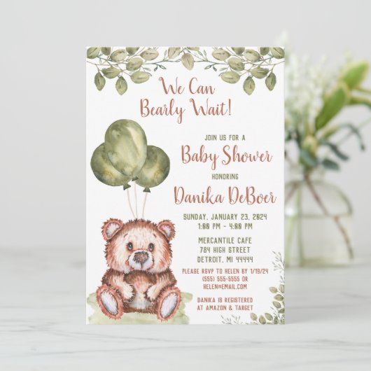 We kunnen wachten. Teddy Bear Baby shower Kaart (Staand voorkant)