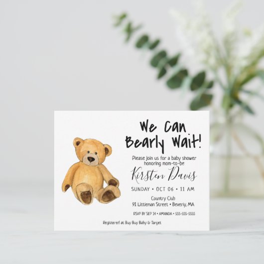 We kunnen wachten. Teddy Bear Baby shower Kaart (Staand voorkant)