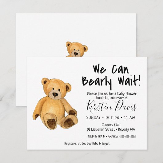 We kunnen wachten. Teddy Bear Baby shower Kaart (Voorkant / Achterkant)