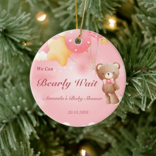 We kunnen wachten. Teddy Bear Baby shower Keramisch Ornament (Boom)