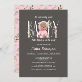 We kunnen wachten. Teddy Bear Pink Baby shower Kaart