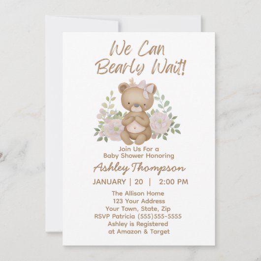 We kunnen wachten tot Girl Baby shower Invitation Kaart (Voorkant)