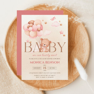 We kunnen wachten tot Girl Pink Beige Baby shower Kaart