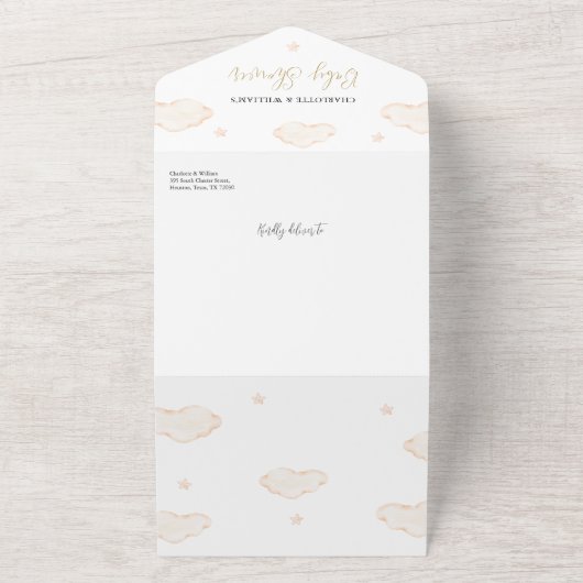 We kunnen wachten tot Teddy Bear Baby shower All In One Uitnodiging (Buitenkant)